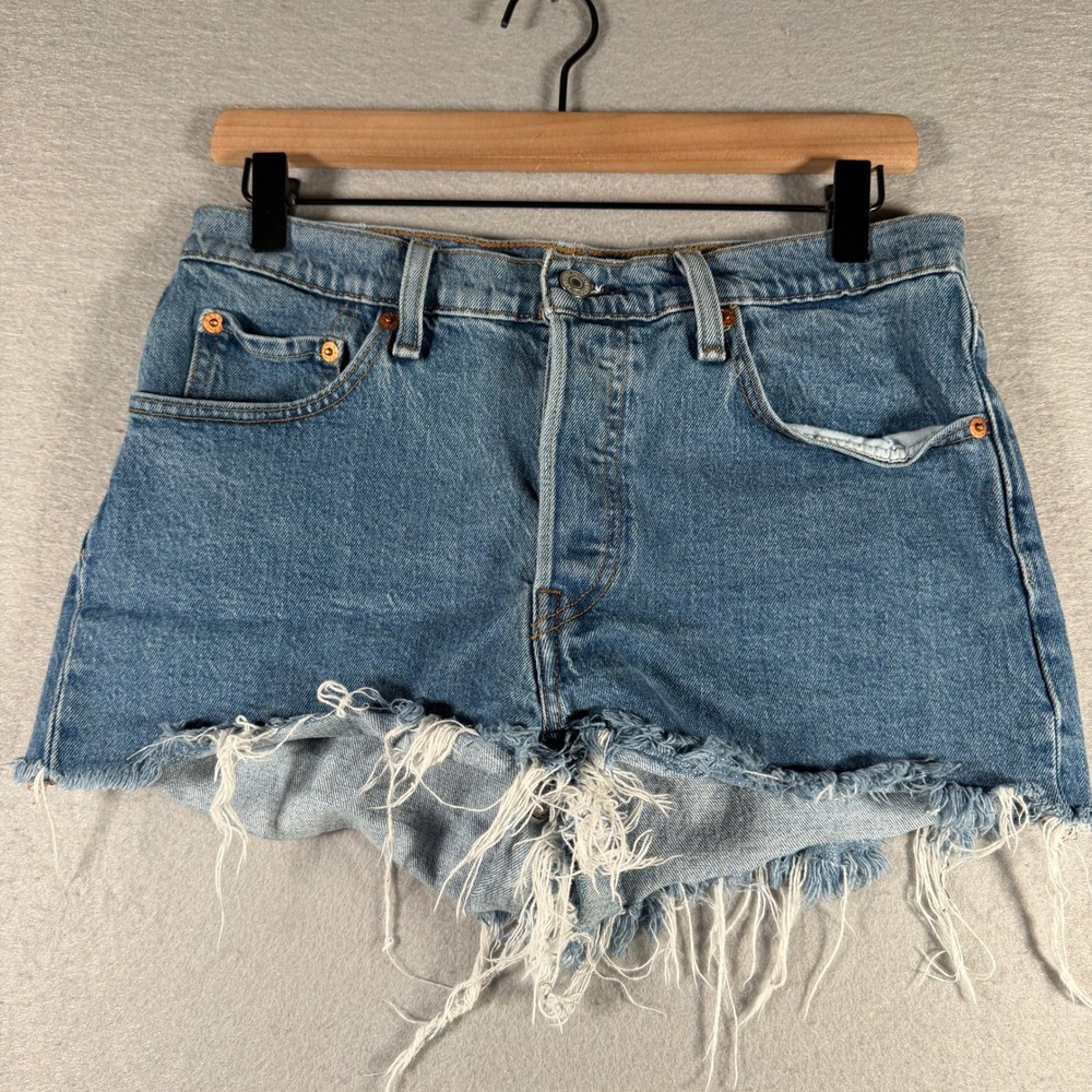 Levis 501 Original Cut Off Denim Shorts Blue Medium Wash 29 High Rise Button Fly